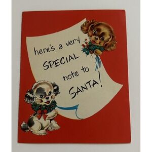Vintage Mid Century Kitschy Puppy Christmas Greeting Card Note to Santa NEW